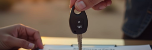 Buyer receiving car keys during a private vehicle sale